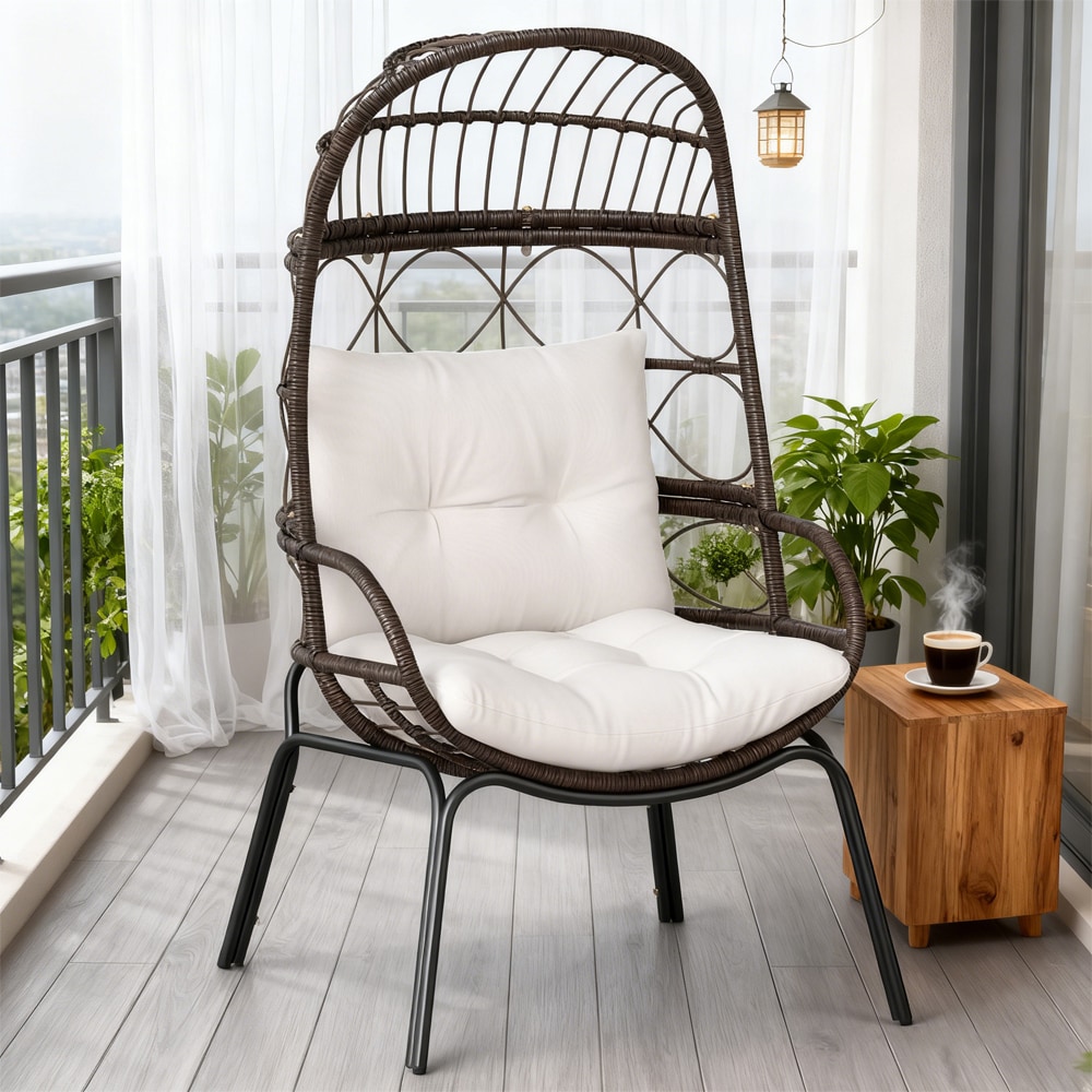 Patio Wicker Egg Chair With Cushions For Garden And Poolside_voghion.com